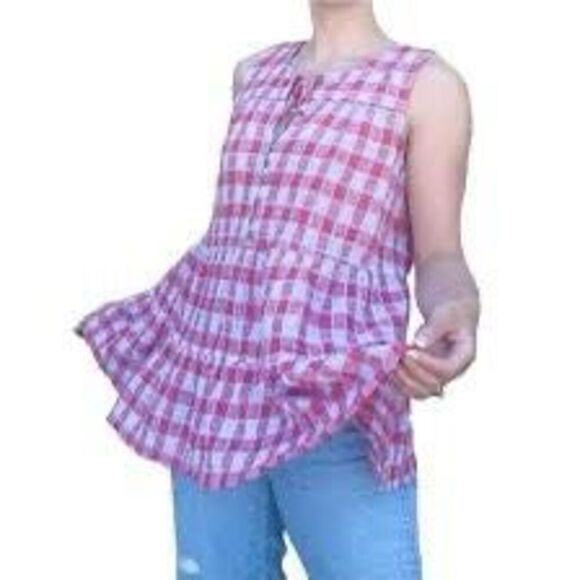 Pilcro and The Letter Press By Anthropologie Gingham Neve Top Sz M - Picture 1 of 8